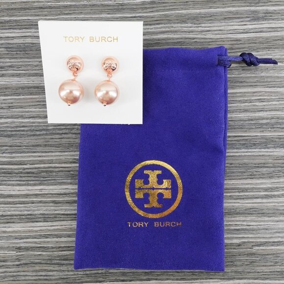 Tory Burch Women's Crystal Faux Pearl Drop Earrings Rose Gold OS - Picture 6 of 14